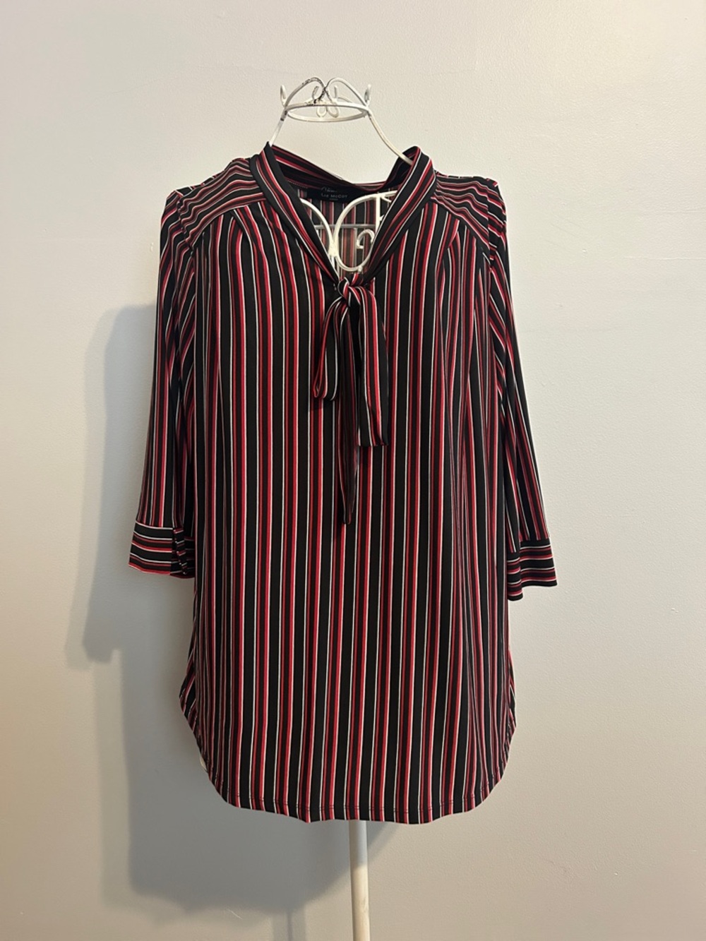 Mccoy Black Striped Tie-Neck Blouse with Red and White Stripes